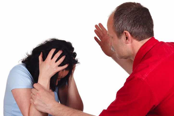 Abusive man hitting woman