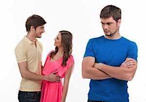 Jealous man watches girlfriend who flirts with another man