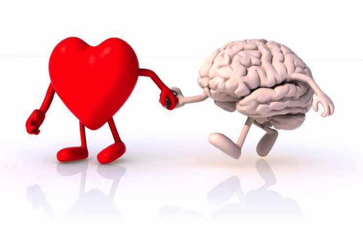 cartoon heart and brain holding hands