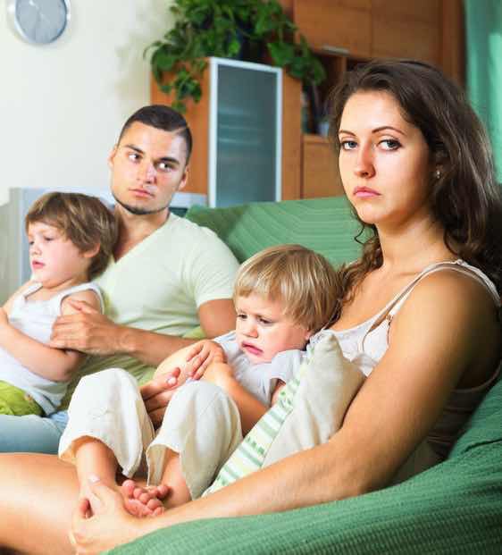 angry husband and wife and kids