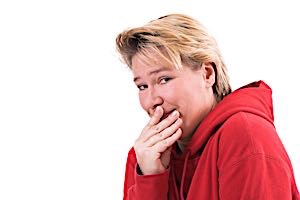 woman suppressing giggles