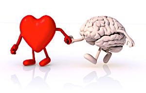 A brain and a heart holding hands as allies