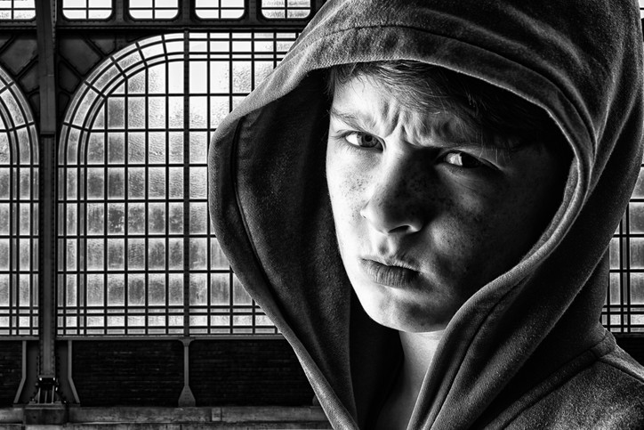 Angry boy wearing hoodie