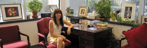 Happiness psychologist in her office