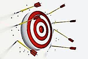 archery target with 7 arrows all missing it