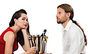 man and woman on a date but expressing no emotions