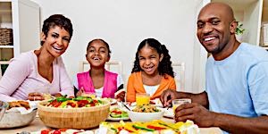 happy family at dinner table
