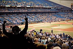 cheering fans in sports stadium