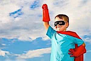 parent lets child show independence by wearing a superhero costume