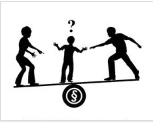 Divorced man and woman pulling their child in different directions