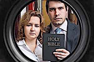 Jehovah witness parents holding bible force religion on child