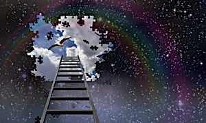 Fantasy scene of dream about ladder to clouds