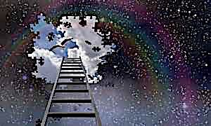Fantasy scene of dream about ladder to clouds