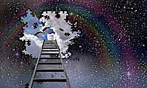 Fantasy scene of dream about ladder to clouds