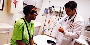 doctor explaining test results to woman