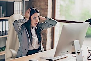 astonished woman reading private information