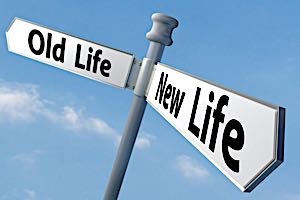 two signs reading old life and new life