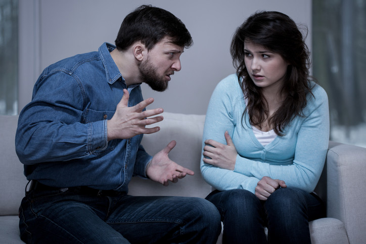 Abuse Aggressive man screaming at frightened woman